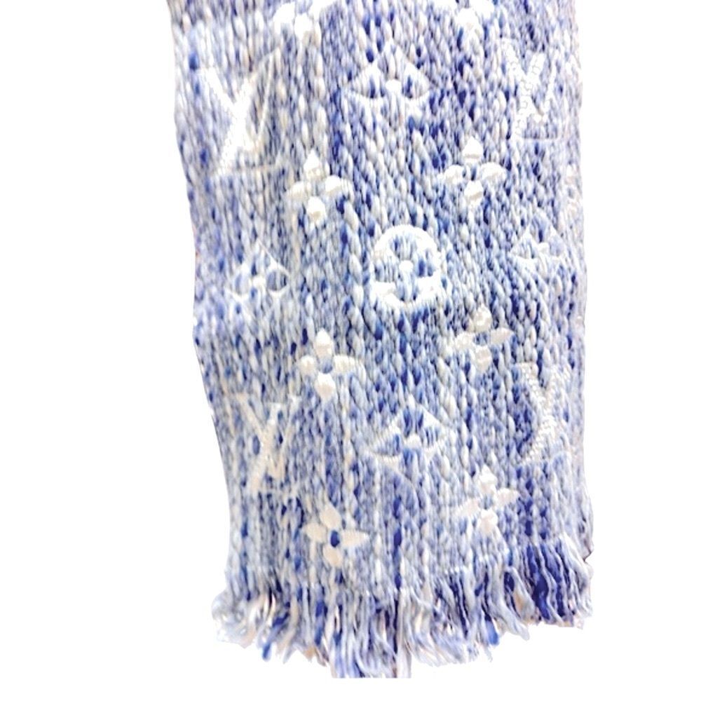Auth Louis Vuitton Monogram Denim Blue Escharpe Logomania Scarf Muffler Stole - Picture 6 of 9